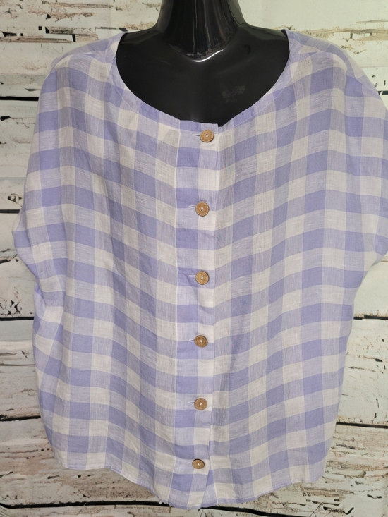 Cynthia Rowley Tops - Cynthia Rowley 100% Linen Gingham Button Front Boxy Blouse Top Lavender White